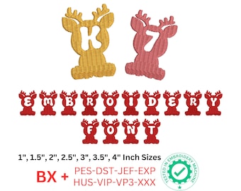 Christmas Deer Embroidery Font – Cute Reindeer Alphabet Font with Antlers,  BX - pes, dst, jef, exp, hus, vip, vp3, xxx formats.