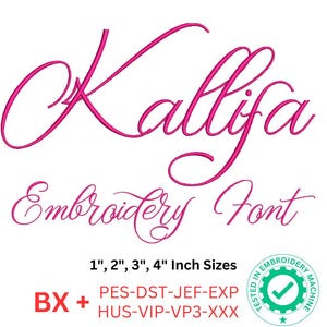Elegant borduurlettertype Kallifa-script – BX-formaat - Elegant en vloeiend borduurontwerp lettertype - 4 maten - 8 formaten