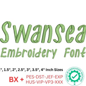 Swansea Embroidery Font | Machine Embroidery Fonts | 7 Sizes | bx, pes, dst, jef, exp, hus, vip, vp3, xxx | Embroidery Alphabet Letters