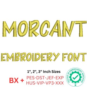 Morcant Embroidery Font - Uppercase, Number | 1&quot;, 2&quot;, 3&quot; Sizes | BX and 8 Formats | Machine Embroidery Design