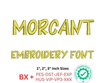 Morcant Embroidery Font - Uppercase, Number | 1", 2", 3" Sizes | BX and 8 Formats | Machine Embroidery Design
