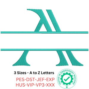 Fuente de bordado de monograma dividido / Letras del alfabeto de la A a la Z / Archivos de diseño de bordado a máquina en 3 tamaños