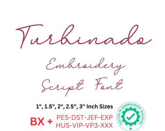 Turbinado Script Font, Machine Embroidery Design, Turbinado Script bx font, Monogram Alphabet Embroidery Pattern, 5 Size, 8 Formats, BX font