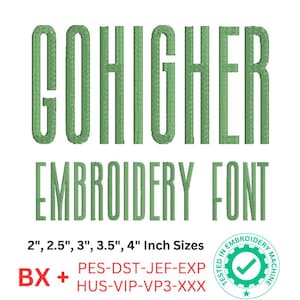 Fuente de bordado Bold Go Higher: alfabeto de letras mayúsculas alto e impactante para proyectos impactantes - Fuente BX, 8 formatos
