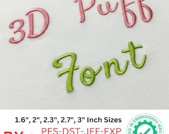 Whimsy Weave 3D Puff Embroidery design font, Puffy Satin Stitch Alphabet & Numbers - BX format - 5 Sizes