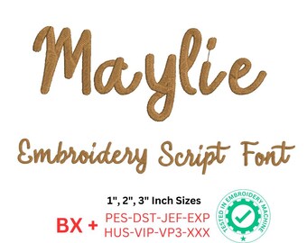 Maylie Embroidery Font - Uppercase, Lowercase | 1&quot;, 2&quot;, 3&quot; Sizes | BX and 8 Formats | Machine Embroidery Design