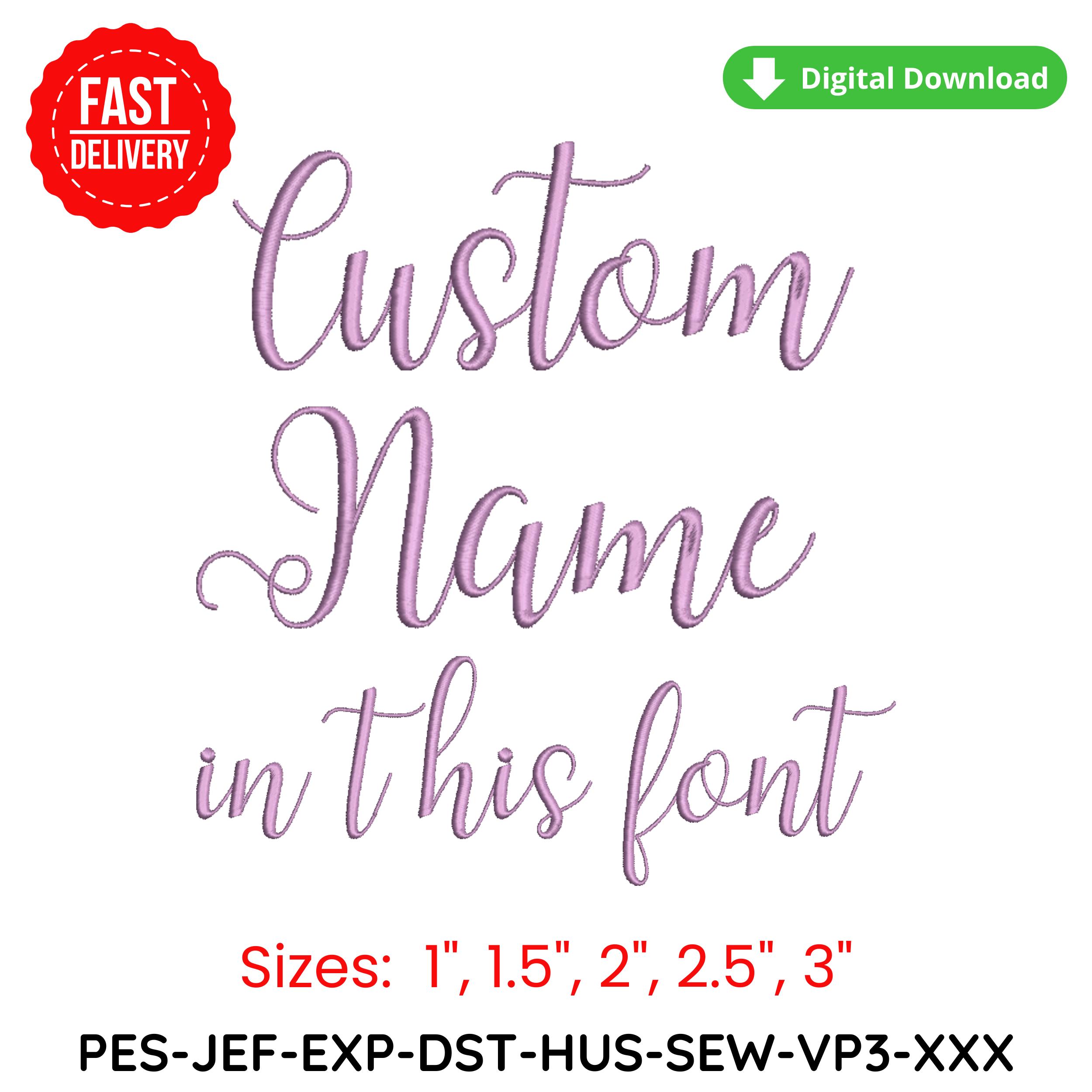 Custom Script Name Embroidery Design | Elegant Cursive Font ...