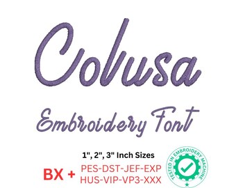 Colusa Embroidery Font - Uppercase, Lowercase | 1&quot;, 2&quot;, 3&quot; Sizes | BX and 8 Formats | Machine Embroidery Design