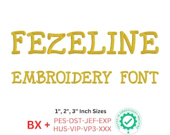 Fezeline Embroidery Font – Classic Serif Satin Stitch Alphabet