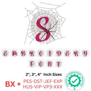 Spiderweb Embroidery Font: Halloween Alphabet (BX, DST, PES + 8 Formats)