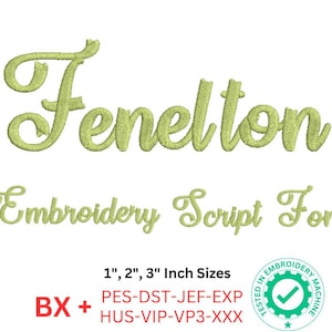 Fenelton Embroidery Script Font - Uppercase, Lowercase, Numbers & Symbols | 1&quot;, 2&quot;, 3&quot; Sizes | BX and 8 Formats | Machine Embroidery Design