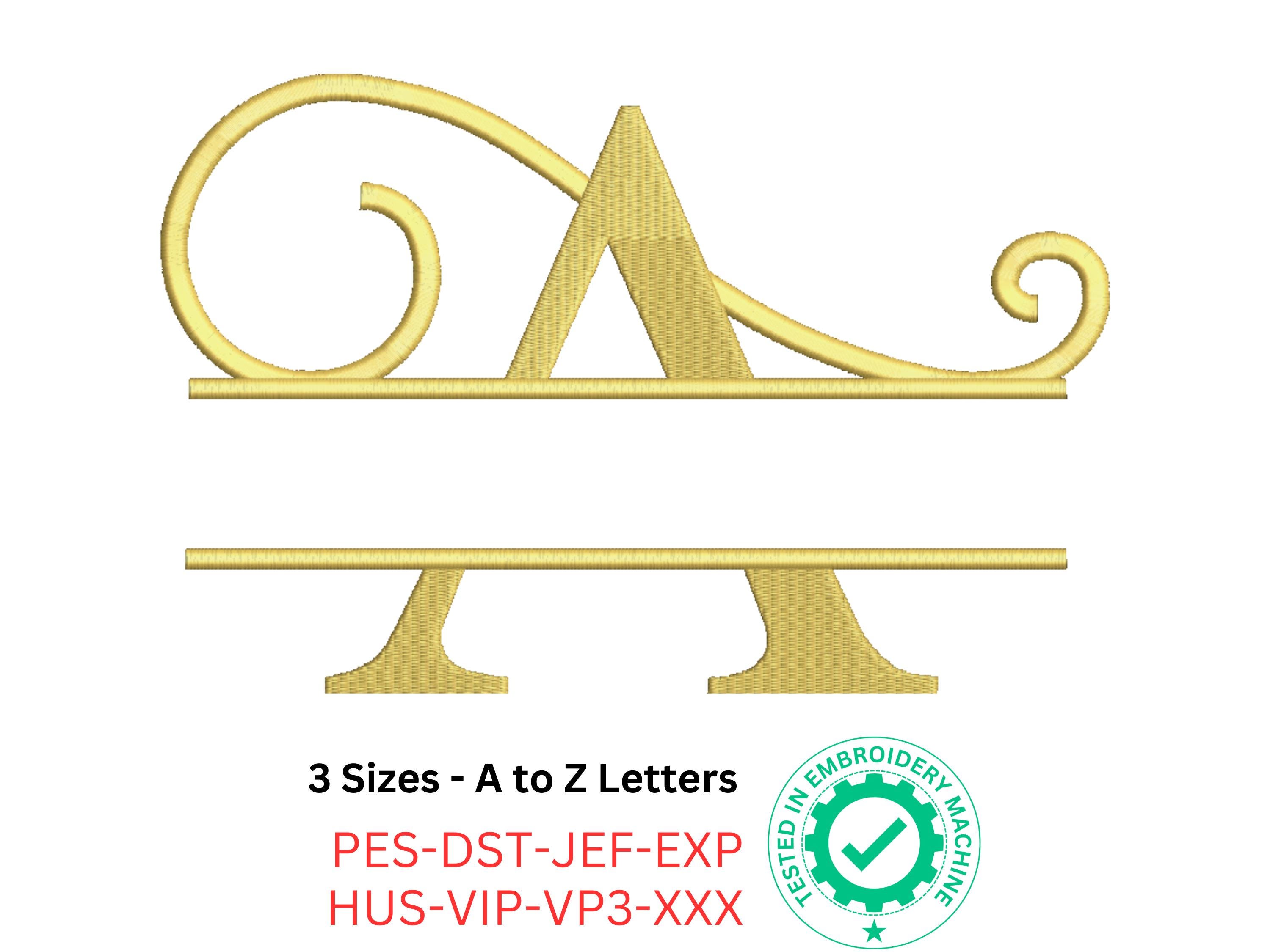 Swirly Split Monogram Embroidery Font | Elegant A-Z Alphabet Letters in 3 Sizes | Machine Embroidery Files