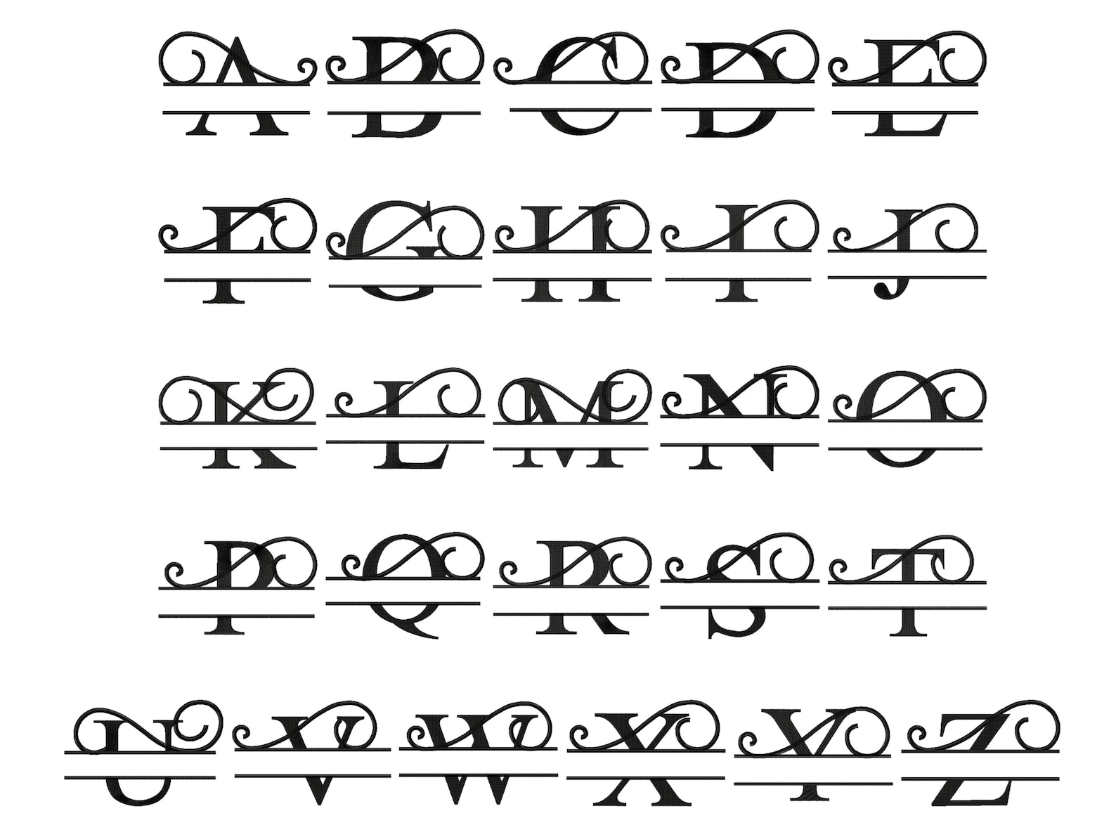 Unic Split Lettering Swirly Split Monogram Embroidery Font | Elegant A-Z Alphabet Letters in ...