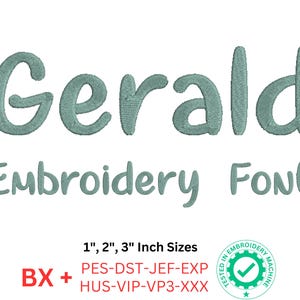 Gerald Embroidery Font – Playful Rounded Satin Stitch Alphabet - 3 Sizes - Instant Download