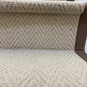 Herringbone stair runner, champagne cream beige with brown cotton border tape