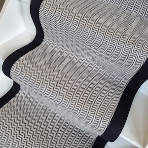 Black and White Herringbone Faux Sisal Carpet Stair Runner Black Cotton border
