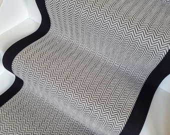 Black and White Herringbone Faux Sisal Carpet Stair Runner Black Cotton border