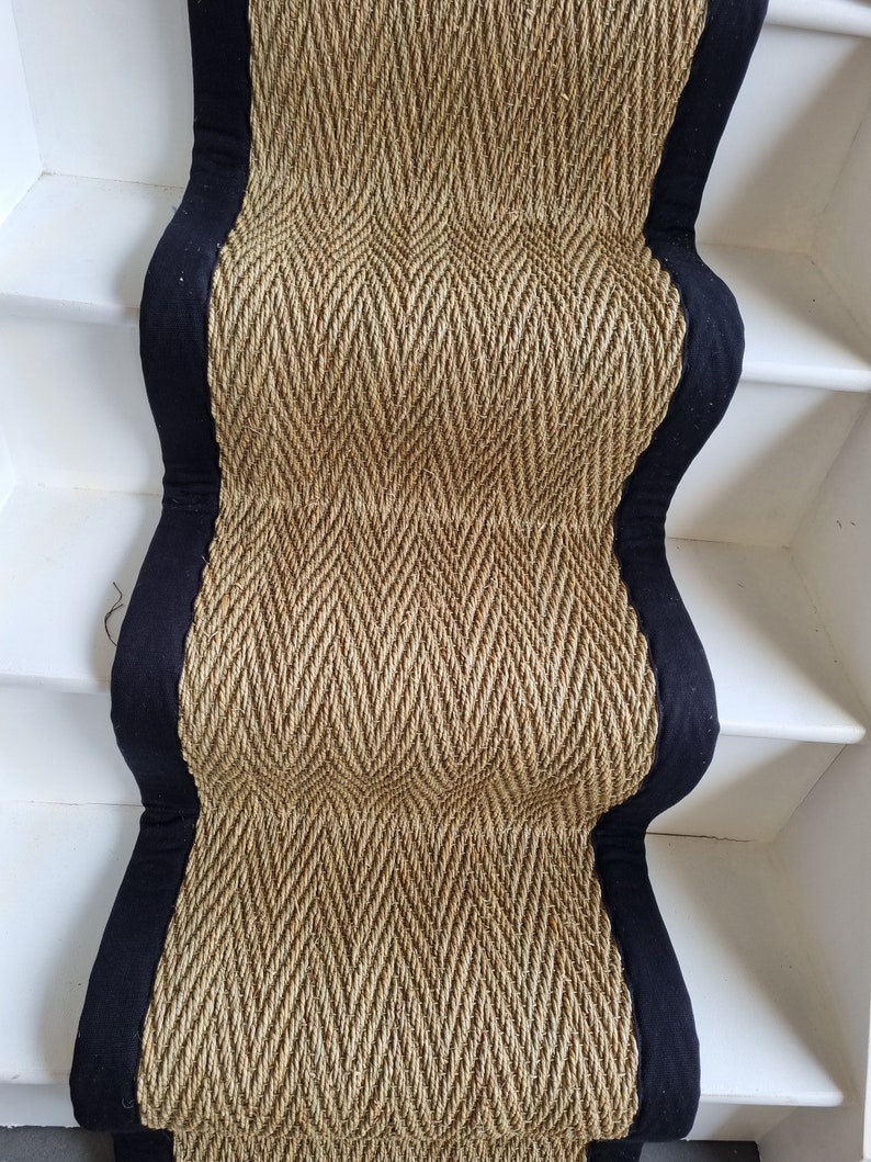 Seagrass Herringbone Carpet Stair Runner With Black Cotton Etsy