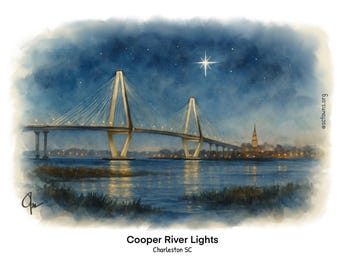 4 Pack Charleston SC Ravenel Bridge Postcard – Cooper River Night Lights
