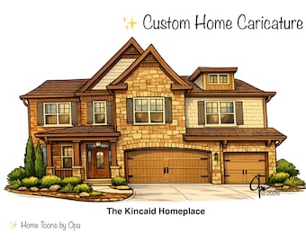 Custom Home Portrait | Caricature Art | Whimsical House Illustration | Real Estate Closing Gift