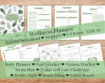 Wellness Planner, Self Care Planner, Printable planner, Daily Self Care, Self Care Printable, Self Care ritual, Instant Download