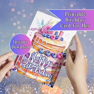 Birthday Cards For Her, Printable, Birthday cake, Digital Download, Happy Birthday Card, Cute Birthday Card, Celebrate, Instant download