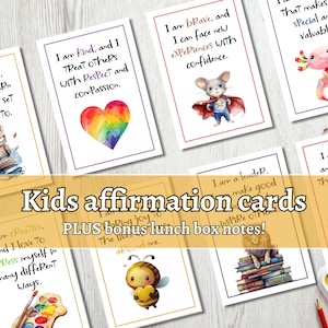 Schede di affermazione per bambini, stampabili, affermazioni positive per bambini, schede motivazionali per bambini, schede di incoraggiamento, biglietti per il pranzo al sacco