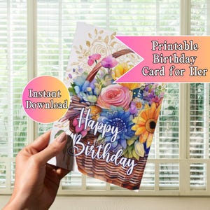Geburtstagskarten für sie, bedruckbar, Blumenmuster, digitaler Download, alles Gute zum Geburtstag, süße Geburtstagskarte, feiern, sofort download
