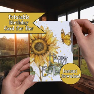 Geburtstagskarten für Sie, Sonnenblume Design, Digital Download, alles Gute zum Geburtstag Karte, süße Geburtstagskarte, Feiern, sofort download