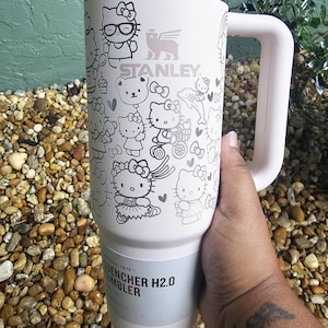 Kitty Laser Engraved Stanley Tumbler | Cute Yeti | Owala | Pink | Hello | Gifts for Wife | Kawaii | Gifts for Girlfriend | 30OZ | 40OZ