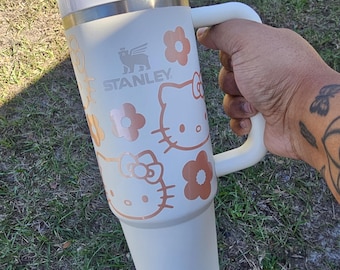 Vaso Kitty Stanley / Lindo Yeti de Halloween / Owala / Stanley / Rosa / Hola / Regalos para esposa / Kawaii / Blanco / Novia / 30 oz / 40 oz