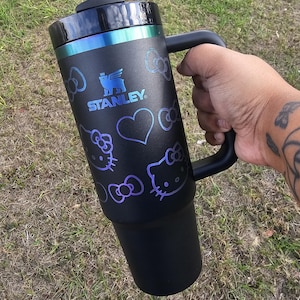 Kitty Laser Engraved Stanley Tumbler | Cute Yeti | Owala | Pink | Hello | Gifts for Wife | Kawaii | Girlfriend | 30OZ | 40OZ | Iridescent