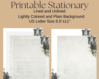 Papel de escritura imprimible, Papel estacionario de calavera, Papel de diario, Papel de papel de escritura de diario, 8.5x11 Páginas de diario de escritura,