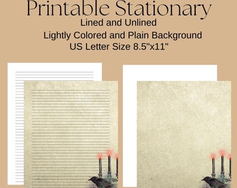 Papel de escritura imprimible, Papel de papel imprimible, Papel de diario, Páginas de cuervo y calavera, Papel de escritura de diario de diario, 8.5x11 Páginas de diario de escritura,