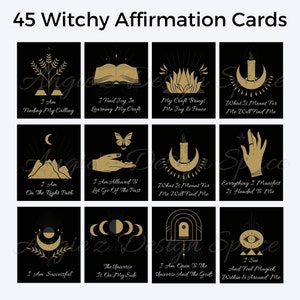 45 Card Witchy Affirmation Card Deck, Manifesting Kit, Printable Spiritual Law of Attraction Cards, Pagan Witchcraft Intention Deck