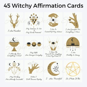 45 Card Witchy Affirmation Card Deck, Manifesting Kit, Printable Spiritual Law of Attraction Cards, Pagan Witchcraft Intention Deck