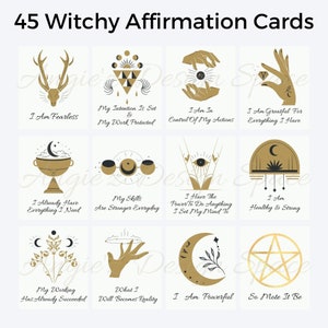 45 Card Witchy Affirmation Card Deck, Manifesting Kit, Printable Spiritual Law of Attraction Cards, Pagan Witchcraft Intention Deck