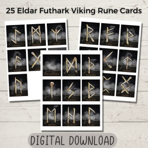 Eldar Futhark Rune Set Cartes imprimables, Runes Viking téléchargeables, Cartes imprimables Rune nordiques, Jeu de manifestations, Cartes Oracle,