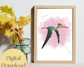 Pterodactyl Nursery Wall Art, Dinosaur Themed Room Decor, Baby Shower Gift, Toddler Room Decor, Birthday Gift Print, Instant Download Art