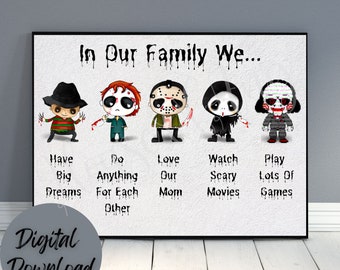 Printable Spooky Family Instant Download, Horror Family, Spooky Family Portrait, Halloween Printable, Printable Family Wall Art,