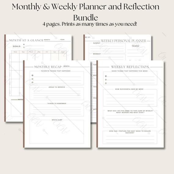 Monthly and weekly instant download digital planner wellness etsy