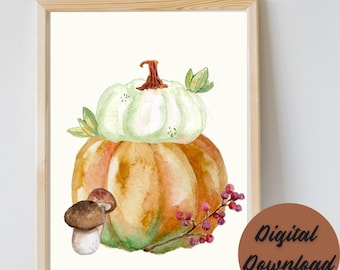 Stacked Pumpkin Art Print, Watercolor Pumpkin Art Print, Fall Sign, Autumn Farmhouse Decor, Thanksgiving Wall Art, Living Room Poster