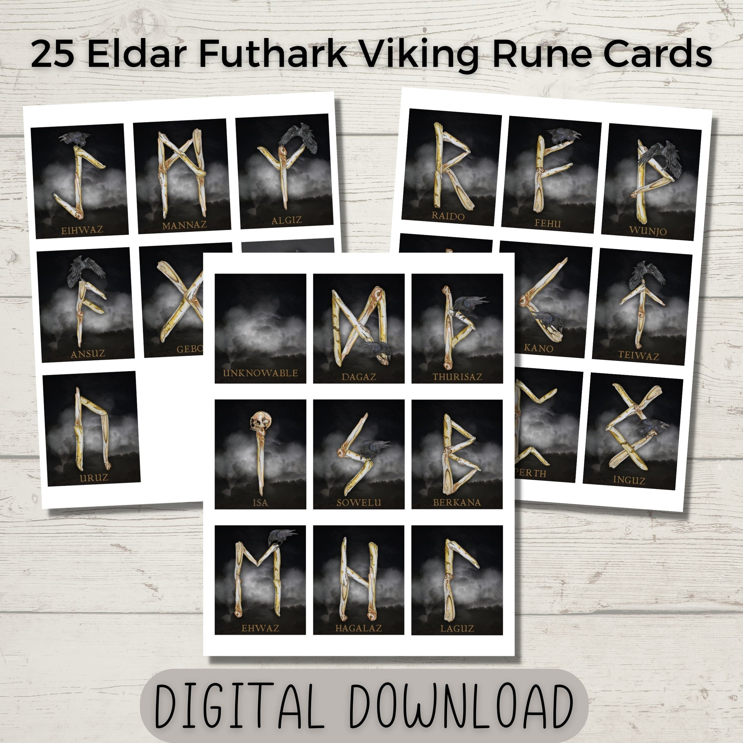 Eldar Futhark Rune Set Printable Cards, Downloadable Viking Runes ...