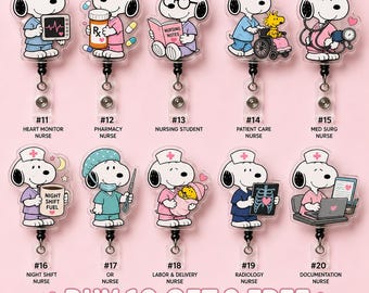 Kawaii Snoopdog Shaker Badge Reel, Acrylic Medical ID Holder, Nurse Ophthalmologist Gift