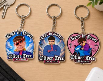 RIP Oliver Tree Schlüsselbund, Oliver Tree Fan Geschenk, 90er Jahre inspirierter Acryl-Schlüsselanhänger, Gedenkgrafik-Schlüsselanhänger, Musikliebhaber-Accessoire