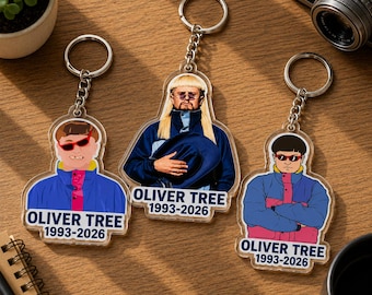 RIP Oliver Tree Schlüsselbund, Oliver Tree Fan Geschenk, 90er Jahre inspirierter Acryl-Schlüsselanhänger, Gedenkgrafik-Schlüsselanhänger, Musikliebhaber-Accessoire