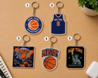 New York Basketball Keychain, Retro NY Basketball Keyring, Vintage Basketball Acrylic Keychain, Sports Fan Gift, NYC Basketball Charm