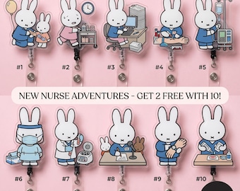 Kaninchen-Krankenschwester-Abzeichen-Rolle, weißes Häschen-Abzeichen-Rolle, Nursing Bunny, Augenärztin-Kaninchen-Abzeichen-Rolle, medizinischer Ausweishalter, Geschenk für Sie