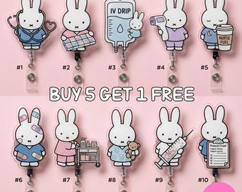 Portatarjetas giratorio Kawaii Bunny, portatarjetas de identificación médica de acrílico, regalo para enfermeras oftalmólogas