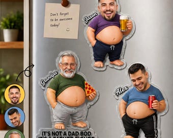 Personalisierte lustige Papa Gesicht Squishy Bauch Kühlschrankmagnet, Vatertagsgeschenk für Mann, Benutzerdefinierte Papa Foto Squeeze Magnet, Küche Dekor